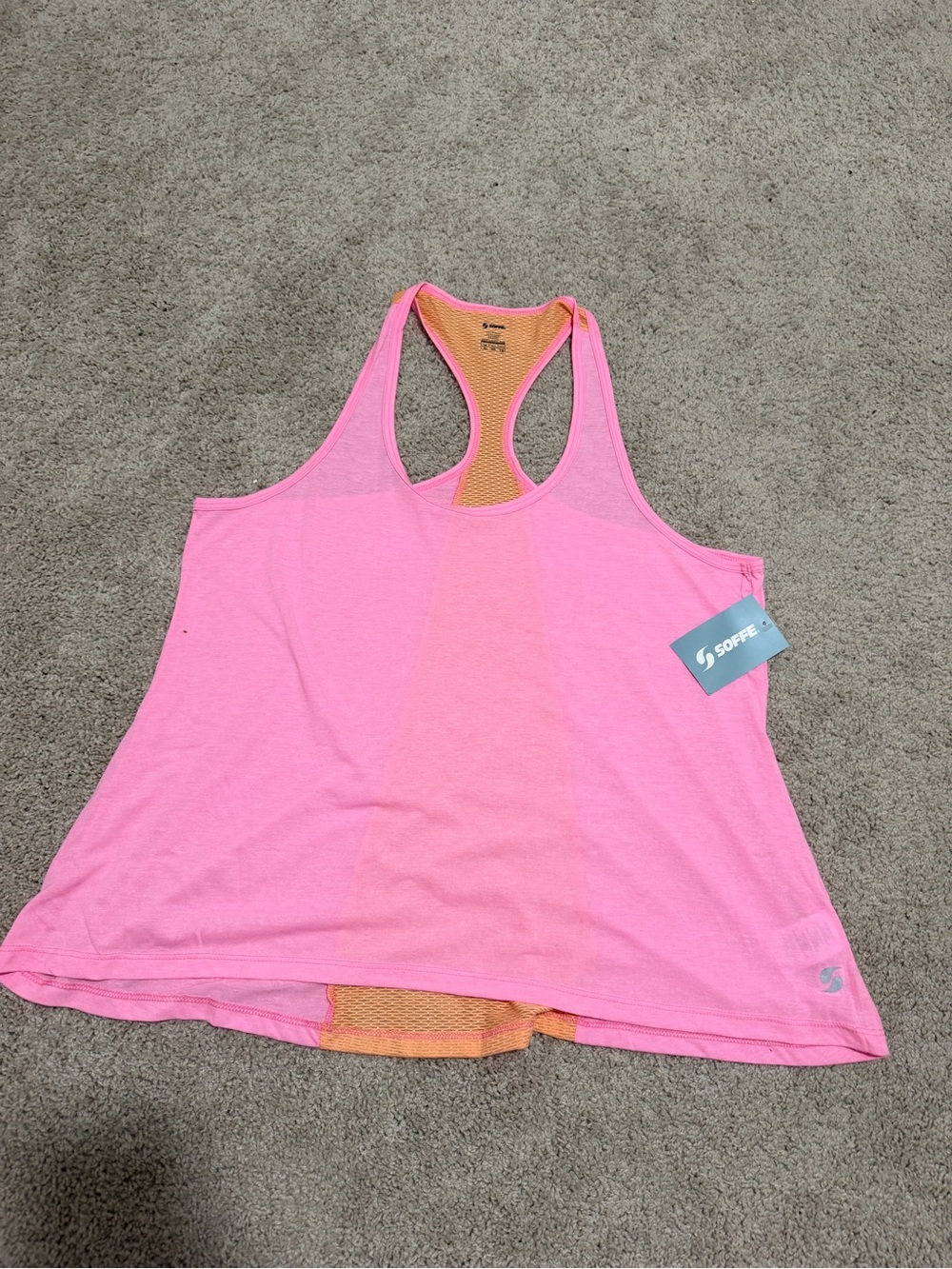 Soffe Pink Tank Top with Orange Mesh Back Panel